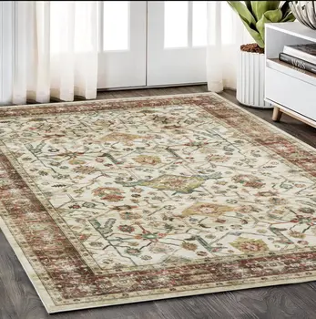 5' X 7' Ivory Oriental Distressed Area Rug