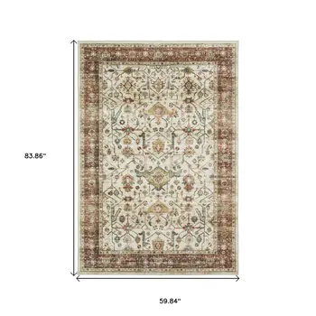 5' X 7' Ivory Oriental Distressed Area Rug
