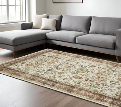 8' X 10' Ivory Oriental Distressed Area Rug