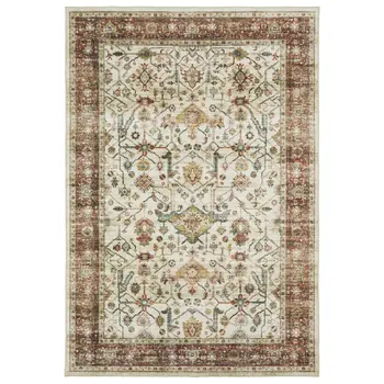 8' X 10' Ivory Oriental Distressed Area Rug