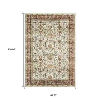8' X 10' Ivory Oriental Distressed Area Rug