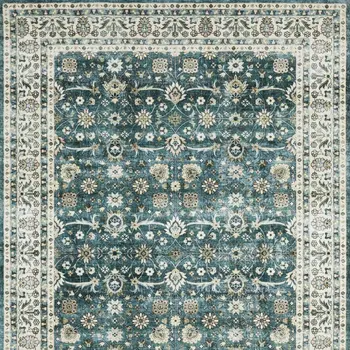 5' X 7' Teal And Ivory Oriental Distressed Area Rug