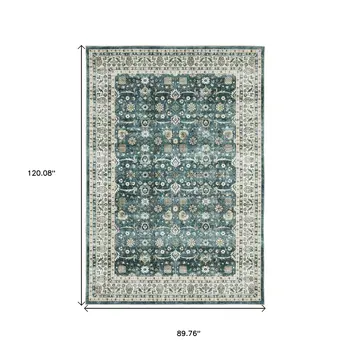 8' X 10' Teal And Ivory Oriental Distressed Area Rug