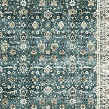 8' X 10' Teal And Ivory Oriental Distressed Area Rug