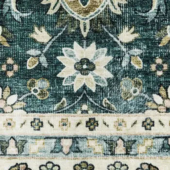 8' X 10' Teal And Ivory Oriental Distressed Area Rug