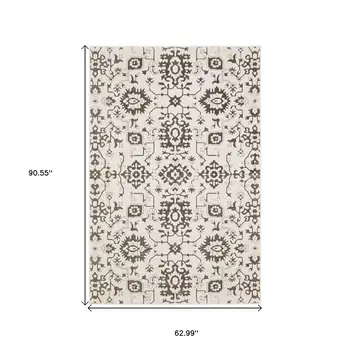 5' X 8' Ivory And Gray Oriental Area Rug