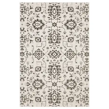 5' X 8' Ivory And Gray Oriental Area Rug
