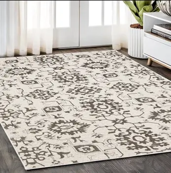 5' X 8' Ivory And Gray Oriental Area Rug