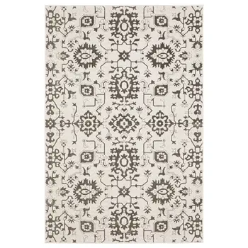 5' X 8' Ivory And Gray Oriental Area Rug