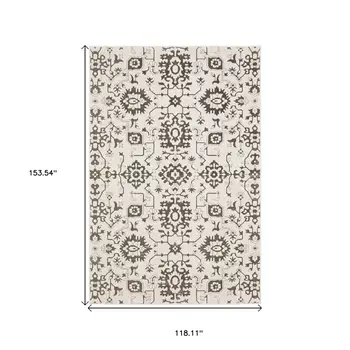10' X 13' Ivory And Gray Oriental Area Rug