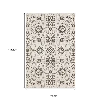 7' X 10' Ivory And Gray Oriental Area Rug