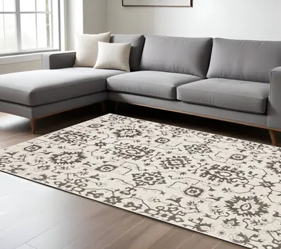 7' X 10' Ivory And Gray Oriental Area Rug