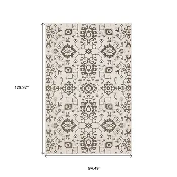 8' X 11' Ivory And Gray Oriental Area Rug