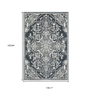 10' X 13' Blue And Ivory Oriental Area Rug