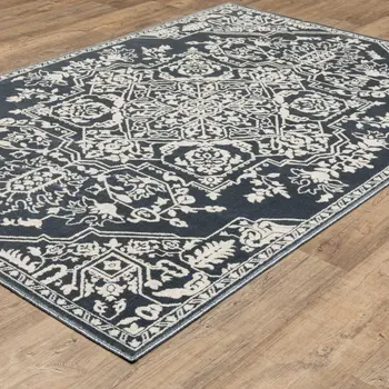10' X 13' Blue And Ivory Oriental Area Rug