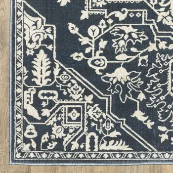 10' X 13' Blue And Ivory Oriental Area Rug