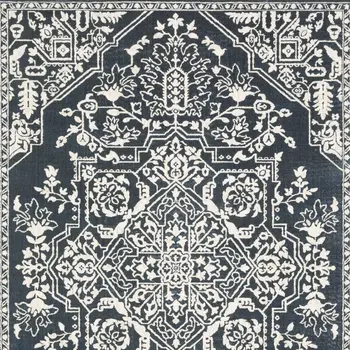 5' X 8' Blue And Ivory Oriental Area Rug