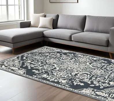 7' X 10' Blue And Ivory Oriental Area Rug