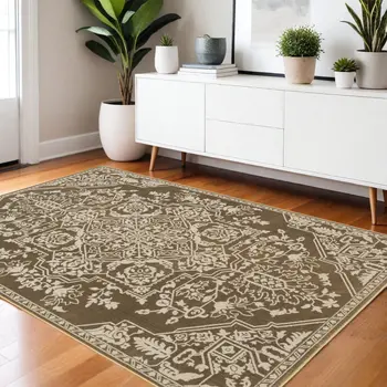 4' X 6' Gold And Beige Oriental Area Rug