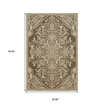 5' X 8' Gold And Beige Oriental Area Rug