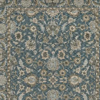 10' X 13' Blue And Beige Oriental Area Rug With Fringe