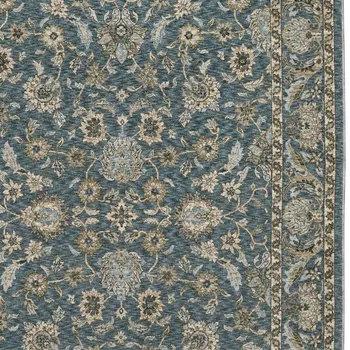 8' X 11' Blue And Beige Oriental Area Rug With Fringe