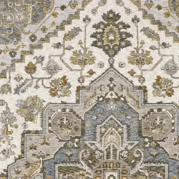 5' X 8' Ivory And Gold Medallion Distressed Area Rug With Fringe