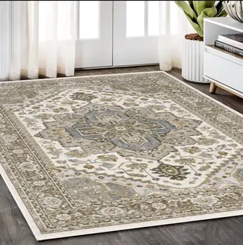 5' X 8' Ivory And Gold Medallion Distressed Area Rug With Fringe