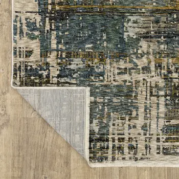 8' X 11' Blue And Gold Abstract Distressed Area Rug With Fringe