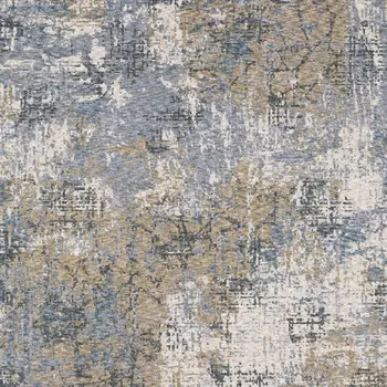 5' X 8' Beige And Blue Abstract Distressed Area Rug With Fringe