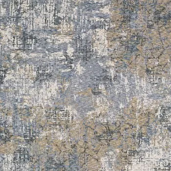 10' X 13' Beige And Blue Abstract Distressed Area Rug With Fringe