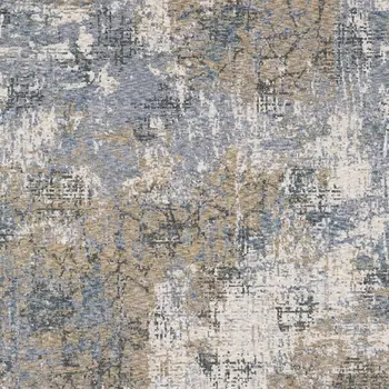 8' X 11' Beige And Blue Abstract Distressed Area Rug With Fringe