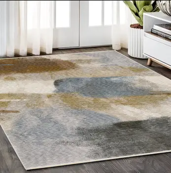 5' X 8' Beige And Rust Abstract Distressed Area Rug With Fringe