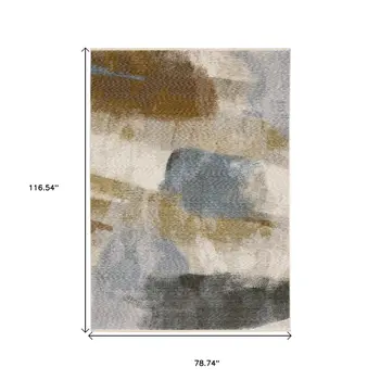7' X 10' Beige And Rust Abstract Distressed Area Rug With Fringe