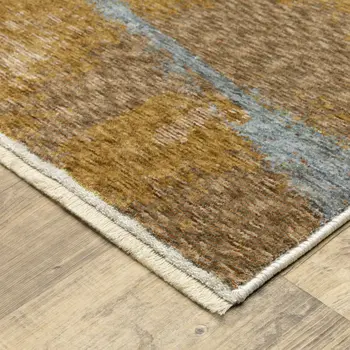 7' X 10' Beige And Rust Abstract Distressed Area Rug With Fringe