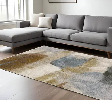 8' X 11' Beige And Rust Abstract Distressed Area Rug With Fringe