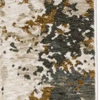 5' X 8' Beige And Gray Abstract Distressed Area Rug With Fringe