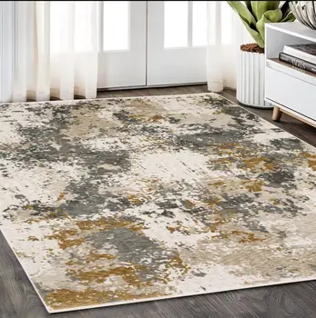 5' X 8' Beige And Gray Abstract Distressed Area Rug With Fringe