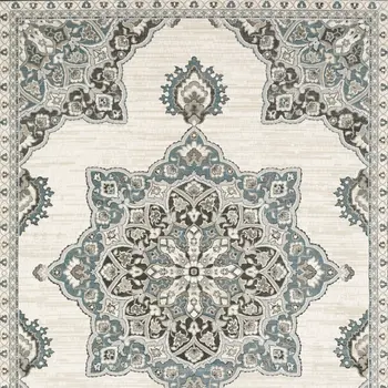8' X 11' Brown And Blue Medallion Area Rug