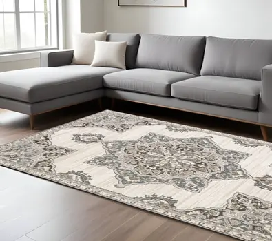 8' X 11' Brown And Blue Medallion Area Rug