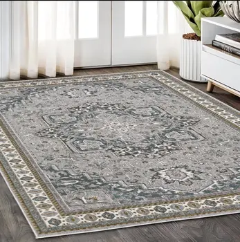5' X 8' Brown And Blue Medallion Area Rug