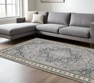 10' X 13' Blue And Gray Medallion Area Rug