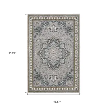 4' X 6' Brown And Blue Medallion Area Rug
