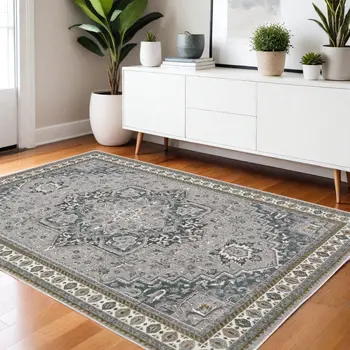 4' X 6' Brown And Blue Medallion Area Rug