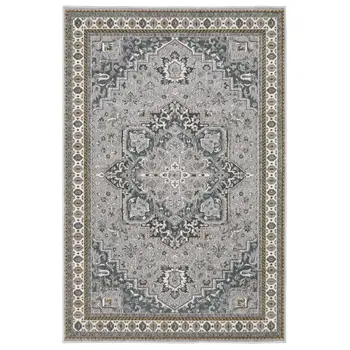 7' X 10' Brown And Blue Medallion Area Rug