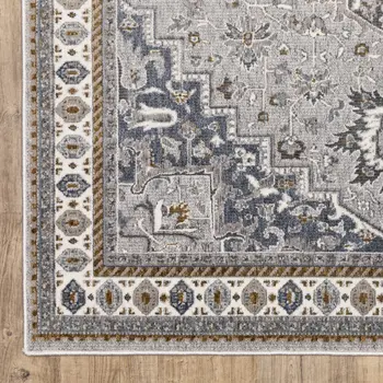 7' X 10' Brown And Blue Medallion Area Rug