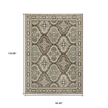 8' X 11' Ivory And Blue Medallion Area Rug