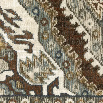 8' X 11' Ivory And Blue Medallion Area Rug