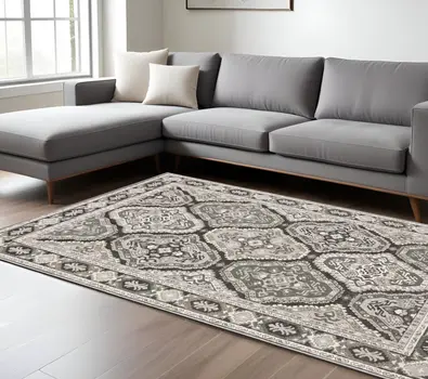 10' X 13' Blue Ivory And Charcoal Medallion Area Rug