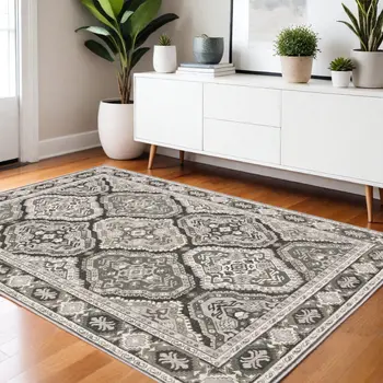4' X 6' Ivory And Blue Medallion Area Rug